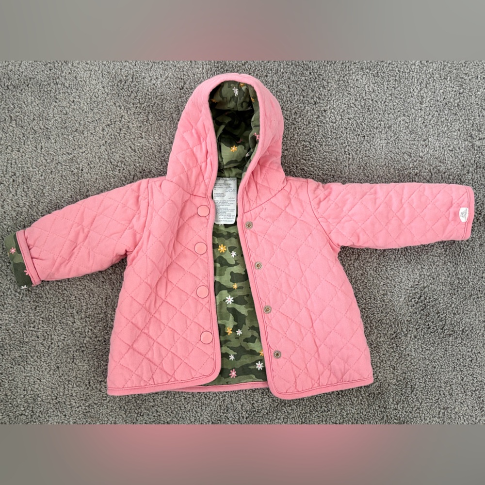 First Impressions Cotton Quilted Reversible Jacket Pink and Flower Camouflage